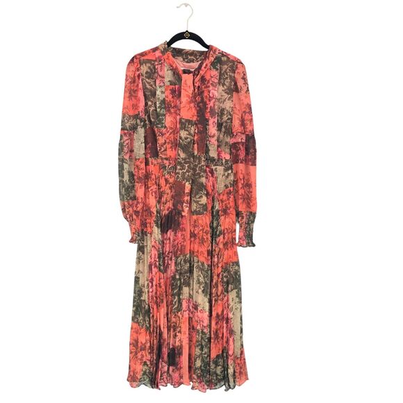 NEW Rachel Parcell Floral Chiffon Midi Dress Womens 10 Bow Neck Puff Long Sleeve - Picture 3 of 11